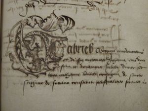 Lettrine allégorique du terrier Paulat, plus vieux document conservé, 1515, MS 23
